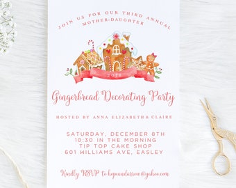 Gingerbread Decorating Party Invitation, Watercolor Christmas Invitation, Holiday Invite, Digital  Gingerbread Invite, Gingerbread Party