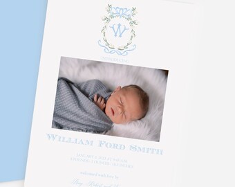 Baby Photo Birth Announcement, Monogram Birth Announcement, Custom Birth Announcement, Newborn Announcement Card, Digital Birth Announcement