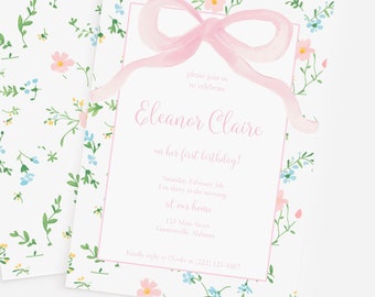 Floral Bouquet Birthday Invitation, Watercolor Floral Invitation, Bridal Shower Invitation, Chinoiserie Invite, Grandmillennial Invitation