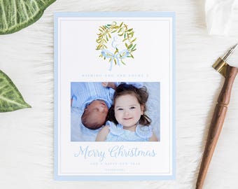 Christmas Card, Watercolor Christmas Card, Holiday Card, Digital Christmas Card, Printable Holiday Card, Watercolor, Simple  Card, Blue