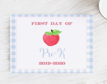 First Day of School Sign, Digital Print, First Day of Pre-k sign, Apple Print, Back to School Book Print, Watercolor Back to School