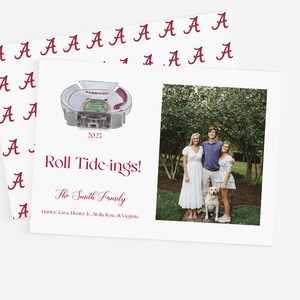 Cartolina di Natale dell'Università dell'Alabama, Cartolina di Natale Roll Tide, Cartolina di Natale Bama ad acquerello, Cartoline di Natale fotografiche, Roll Tide-ings, UA
