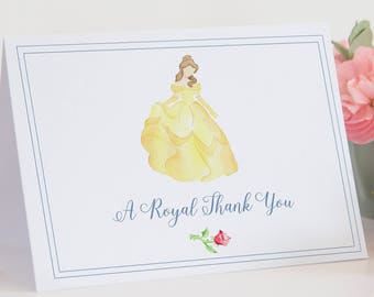 Belle dank u kaart, Belle en het beest dank u kaart, Belle verjaardag, schoonheid en het beest partij, aquarel dank u kaart, Belle kaart
