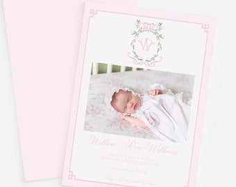 Baby Photo Birth Announcement, Monogram Birth Announcement, Custom Birth Announcement, Newborn Announcement Card, Digital Birth Announcement