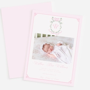 Babyfoto geboorteaankondiging, monogram geboorteaankondiging, aangepaste geboorteaankondiging, pasgeboren aankondigingskaart, digitale geboorteaankondiging
