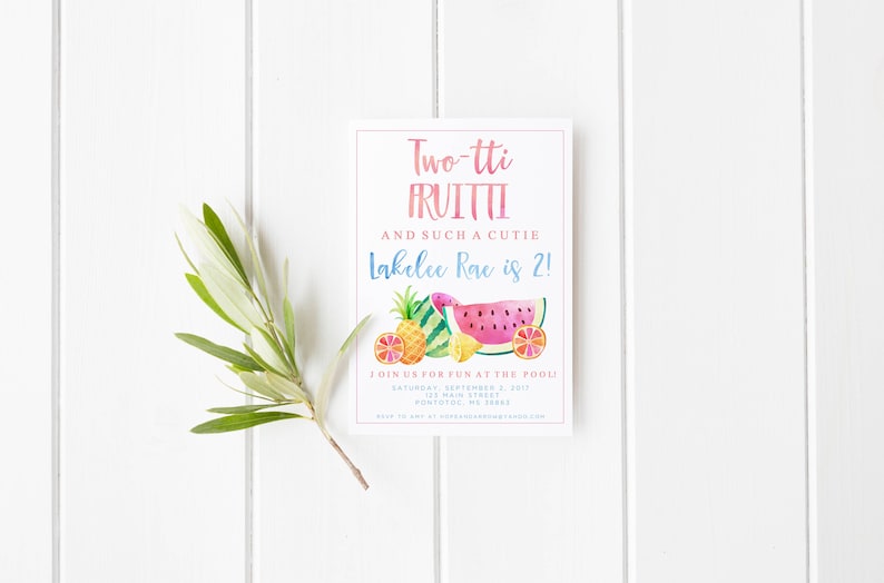 Two-tti Fruitti Invitation, Tutti Fruitti Invitation, Birthday, Second Birthday, Fruity Birthday, Birthday Invitation, Summer Birthday image 2