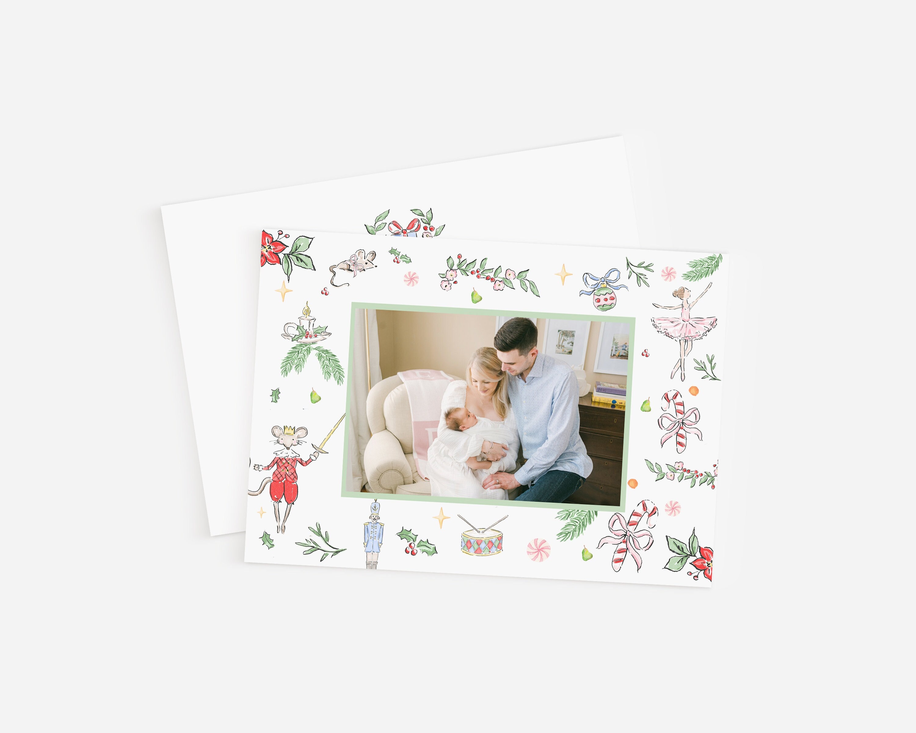 Nutcracker Christmas Card, Watercolor Nutcracker Christmas Card, Christmas Photo Card, Digital Holiday Card, Pastel Nutcrackers, Pastel Nut