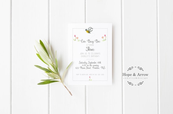 Busy Bee Invitation, Children's Birthday Invitation, Digital Invitation, Watercolor Busy Bee Invitations,Printable Invitation,Busy Bee Party
