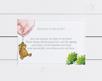 Books for Baby Insert Card, Winnie The Pooh Books for Baby, Book Instead of a Card, Winnie The Pooh Baby Shower, Pooh Bear Baby Shower, Card