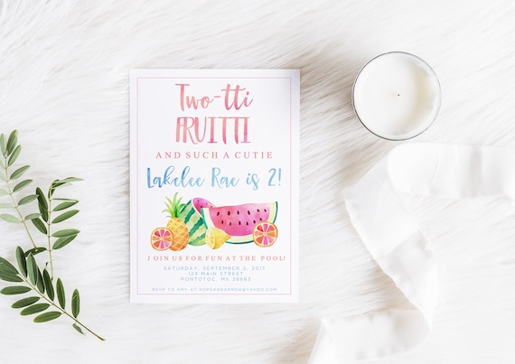 Two-tti Fruitti Invitation, Tutti Fruitti Invitation, Birthday, Second Birthday, Fruity Birthday, Birthday Invitation, Summer Birthday