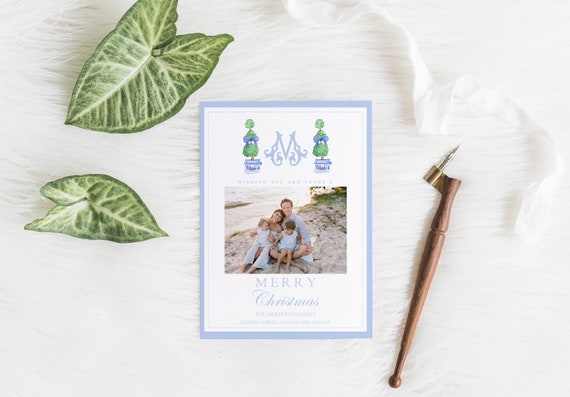 Topiary Christmas Card, Blue Christmas Card, Holiday Card, Digital Christmas Card, Printable Holiday Card, Watercolor, Simple  Card, Navy