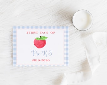 First Day of School Sign, Digital Print, First Day of Pre-k3 sign, Apple Print, Back to School Book Print, Watercolor Back to School