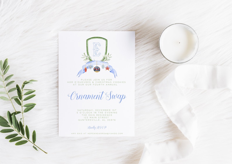 Ornament Swap Invitation Watercolor Christmas Invitation Etsy