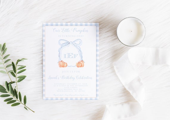 Pumpkin Birthday Invitation, Pumpkin Invite, Our Little Pumpkin Invitation, Watercolor Pumpkin Invite, Blue Pumpkin Invitation,Pumpkin Party