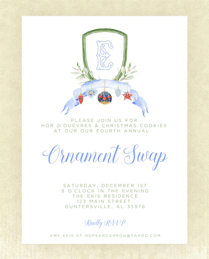 Ornament Swap Invitation Watercolor Christmas Invitation Etsy