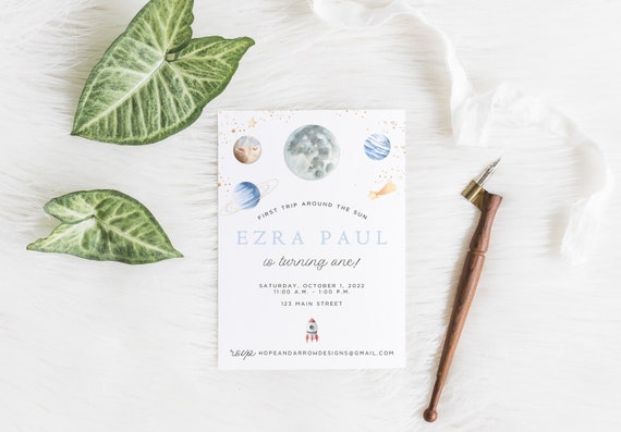 Watercolor Space Invitation, Planet Invitation, First Trip Around the Sun Invite, Watercolor Planet Invitation, Space Invite, First Birthday