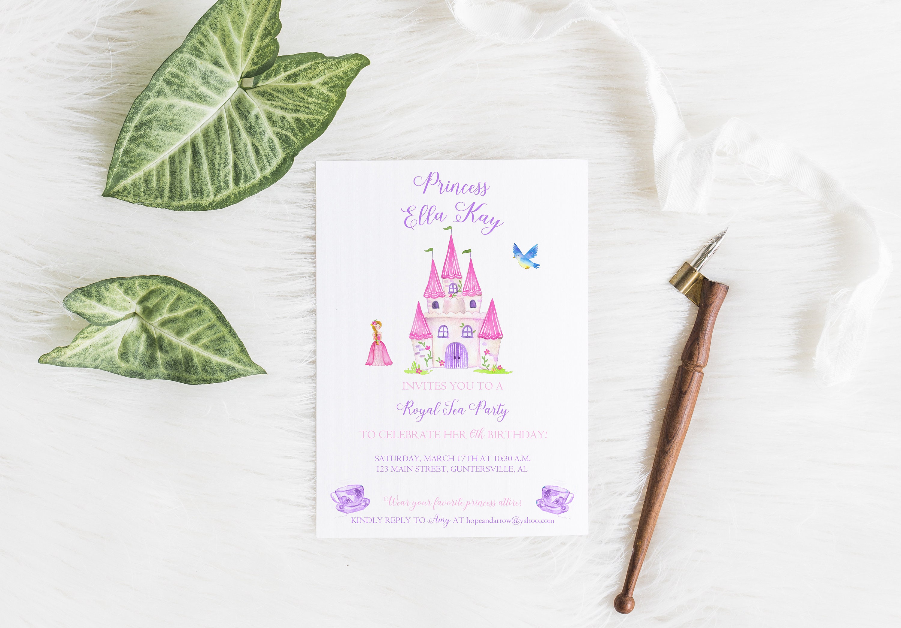 Princess Tea Party Invitation Princess Tea Party Birthday Invitaiton Watercolor Princess Tea Party Watercolor Invitation