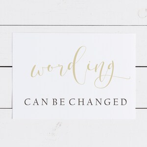 Op de afbeelding: Witte kaart met het woord "wording" geschreven in gouden cursief schrift. Onder het woord staat de tekst "CAN BE CHANGED" in zwart.