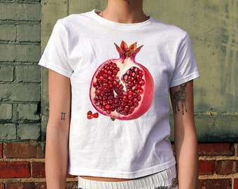 Pomegranate Graphic 90s Baby Tee, Aesthetic Baby Tee, Women's Fitted Tee, Unisex Shirt, Trendy Top, Retro Shirt, Y2K 90s Baby Tee
