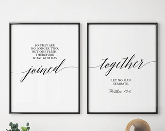 Bible Verses Printable, Matthew 19:6, Love quote, Wedding quote, Wedding gift, Marriage quote, Scripture art, Set of two