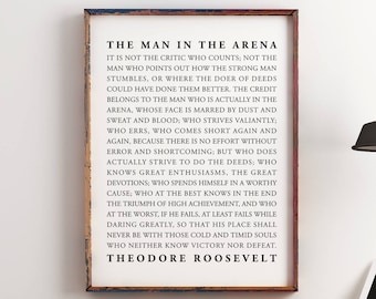 The Man in the Arena printable, Motivational, Inspirational quote, Office Decor, Dorm decor, Daring Greatly, Home Decor, House Warming Gift