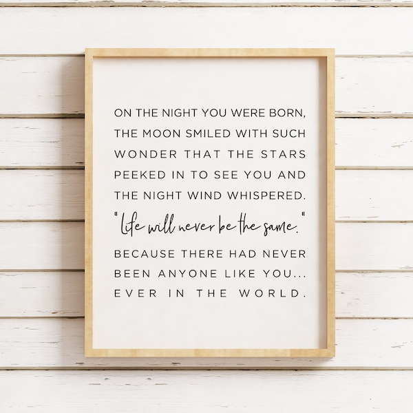 On the night you were born printable, Newborn Baby Gift, Baby Shower gift, nursery decor, kid decor, new baby gift, Nursery Sign, Baby Room