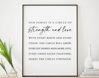 Our Family is a circle of strength Printable Art, home decor, wedding gift, Living Room decor, Family quote, Apartment decor