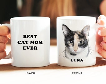 Tasse de chat personnalisée, tasse de portrait de chat personnalisée, tasse de chat personnalisée, cadeau pour maman chat, cadeau pour amoureux des chats, cadeau pour papa chat