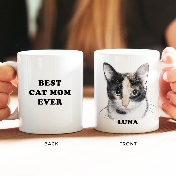 Custom Cat Mug, Custom Cat Portrait Mug, Personalized Cat Mug, Gift for Cat Mom, Gift for Cat lover, Gift for Cat Dad
