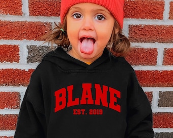 Custom Name Toddler Hoodie, Youth Hoodie, College Type Kids Hoodie, Personalized Name Hoodie, Custom School Hoodie