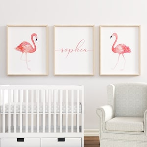 Custom Name Watercolor Flamingo Printable Set of 3