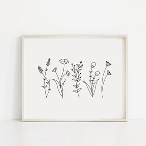 Botanische Linie Kunst druckbar, Linie Blumen Kunst druckbar, Blatt Poster, moderne Kunst Dekor, Wohnkultur, Wand Dekor, minimalistische Kunst, skandinavisch