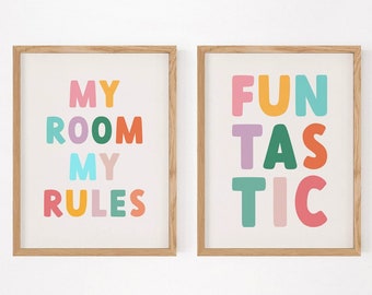 My Room My Rules Set of 2 Printable, Funtastic Printable, nursery decor, Kid Bedroom Decor, Playroom decor, Child Room decor, Cute decor