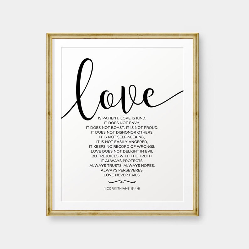 Love is patient Love is kind 1 Corinthians 13:4-8 Bible | Etsy
