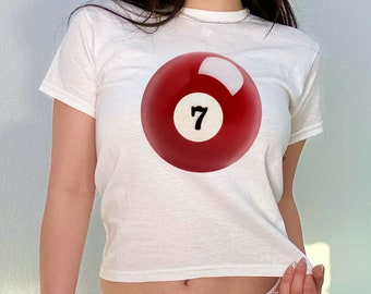 Lucky Ball 7 Baby Tee, Women's Fitted Tee, Lucky Ball Unisex Shirt, Y2K Clothing, Trendy Top, Retro Shirt, Y2K 90s Baby Tee