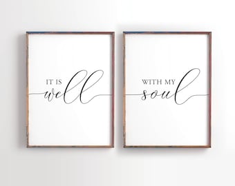 It is well with my soul Printable, Wedding decor, Wedding gift, Bible Verse, Christian wall art, Bedroom Decor, set of 2 Printable Art