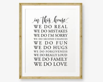 In This House, We Do Real, We Do Mistakes... home decor, wedding gift, Family Room Decor, Family quote, Apartment decor, housewarming gift