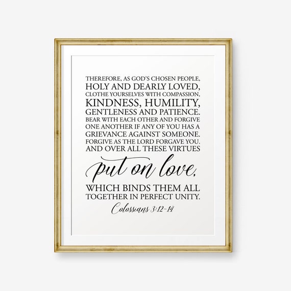 Sale Wedding Gift Printable Bible Verse Colossians 3 12 14 Etsy