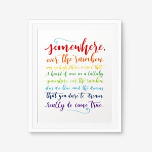 Somewhere Over the Rainbow Printable, Rainbow Color, Nursery decor, Baby shower gift, Children Decor, Bedroom Decor, Nursery rhyme, Lullaby