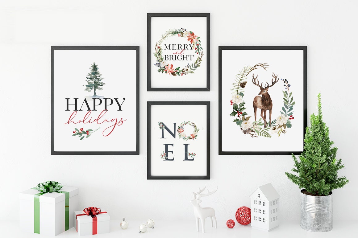 Christmas Printable Decor Set of 4 Merry and Bright | Etsy