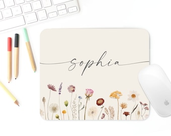 Personalized Mouse Pad, Custom name mousepad, Wild Flower Mousepad, Custom Mouse pad, coworker gift, Home Office Decor, Office decor