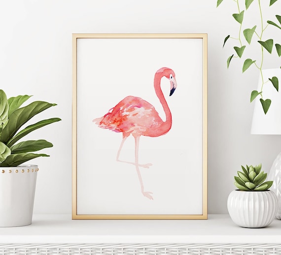 Watercolor Flamingo Printable Watercolor Flamingo Art Pink Etsy
