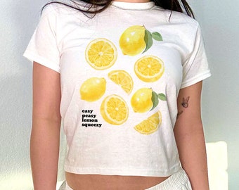 Lemons Graphic 90s Baby Tee, Aesthetic Baby Tee, Women's Fitted Tee, Unisex Shirt, Trendy Top, Retro Shirt, Y2K 90s Baby Tee, Gift for Her