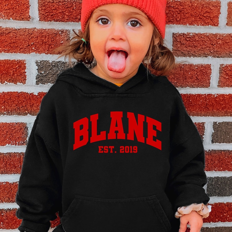 Benutzerdefinierter Name Kleinkind Hoodie, Jugend Hoodie, College Typ Kinder Hoodie, personalisierter Namen Hoodie, Benutzerdefinierter Schul Hoodie Bild 1