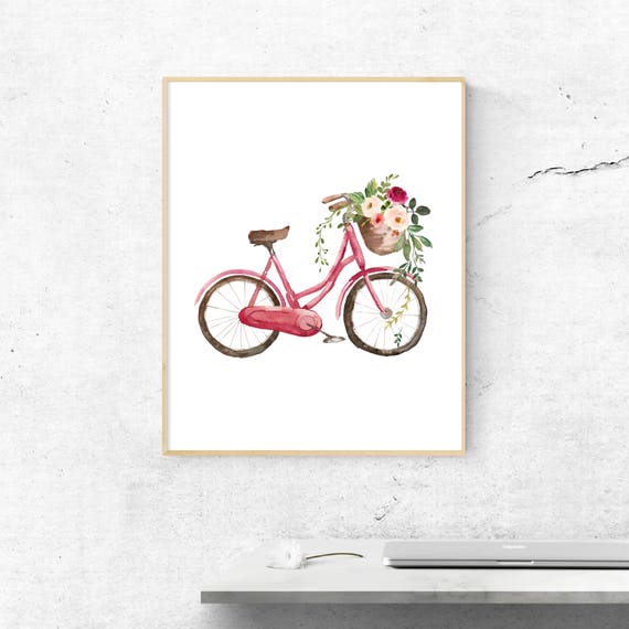 Watercolor Bicycle Flower Printable Floral Printable Bicycle - Etsy