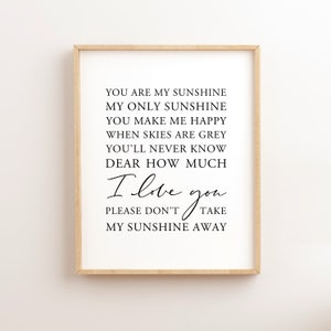 You Are My Sunshine Lyrics Print on 5x7 8x10 11x14 Handmade 