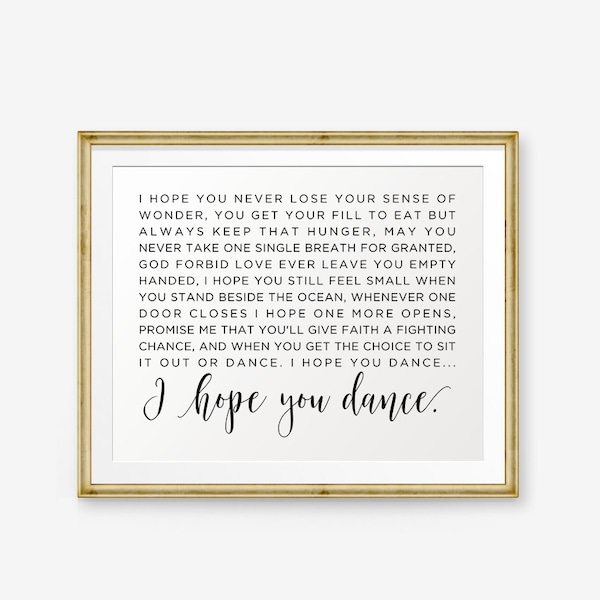 I Hope You Dance Lyrics Printable, I Hope You Dance Lyrics, Song Lyrics art, Dancing theme, Home Decor, nursery Decor, Retro Printable Art