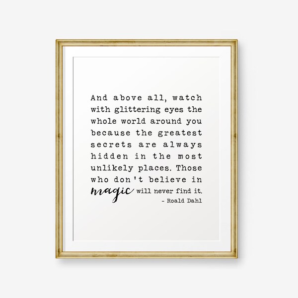 Magic Quote Printable, Watch with glittering eyes, Inspirational Art, Home Decor, Typewriter font, Retro printable