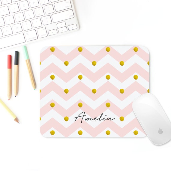 Personalized Name Mouse Pad Office Decor Pink Chevron Mouse Etsy
