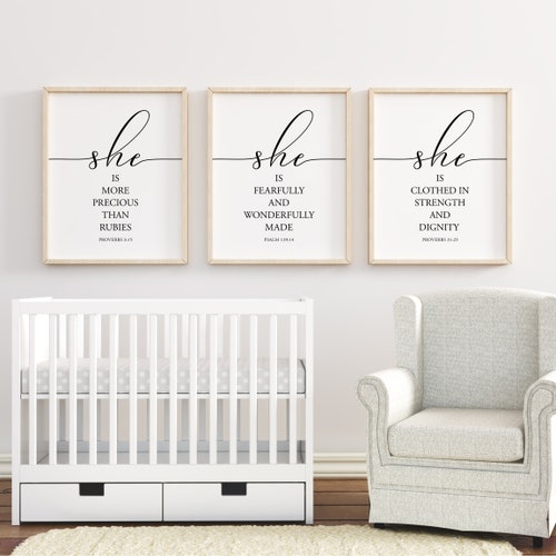 Set of 3 Nursery Bible Verse Baby Girl Nursery Scripture Etsy